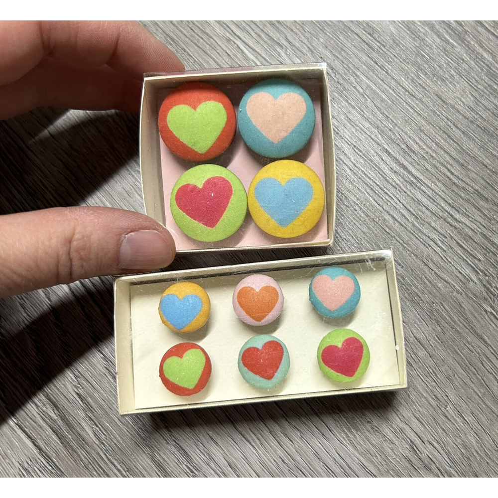 Lilac Bow Yoke Set of Round HEART Fabric Covered Push Pins and Magnets NEW